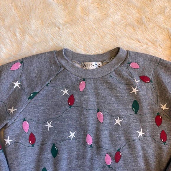 Wildfox Twinkle Lights Fiona Cropped Christmas Crew Neck Fleece Sweatshirt Small - Picture 2 of 5